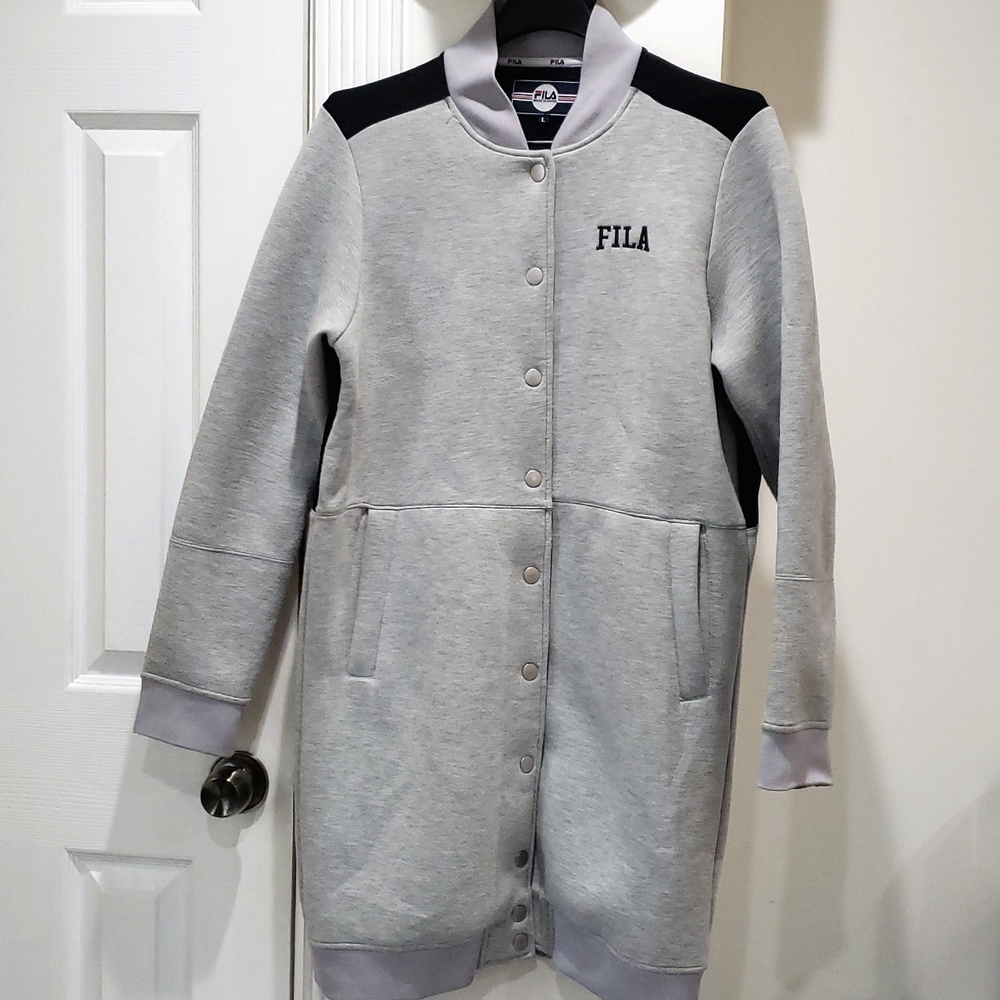 FILA Gray/Black Long Sleeve Long Sweater